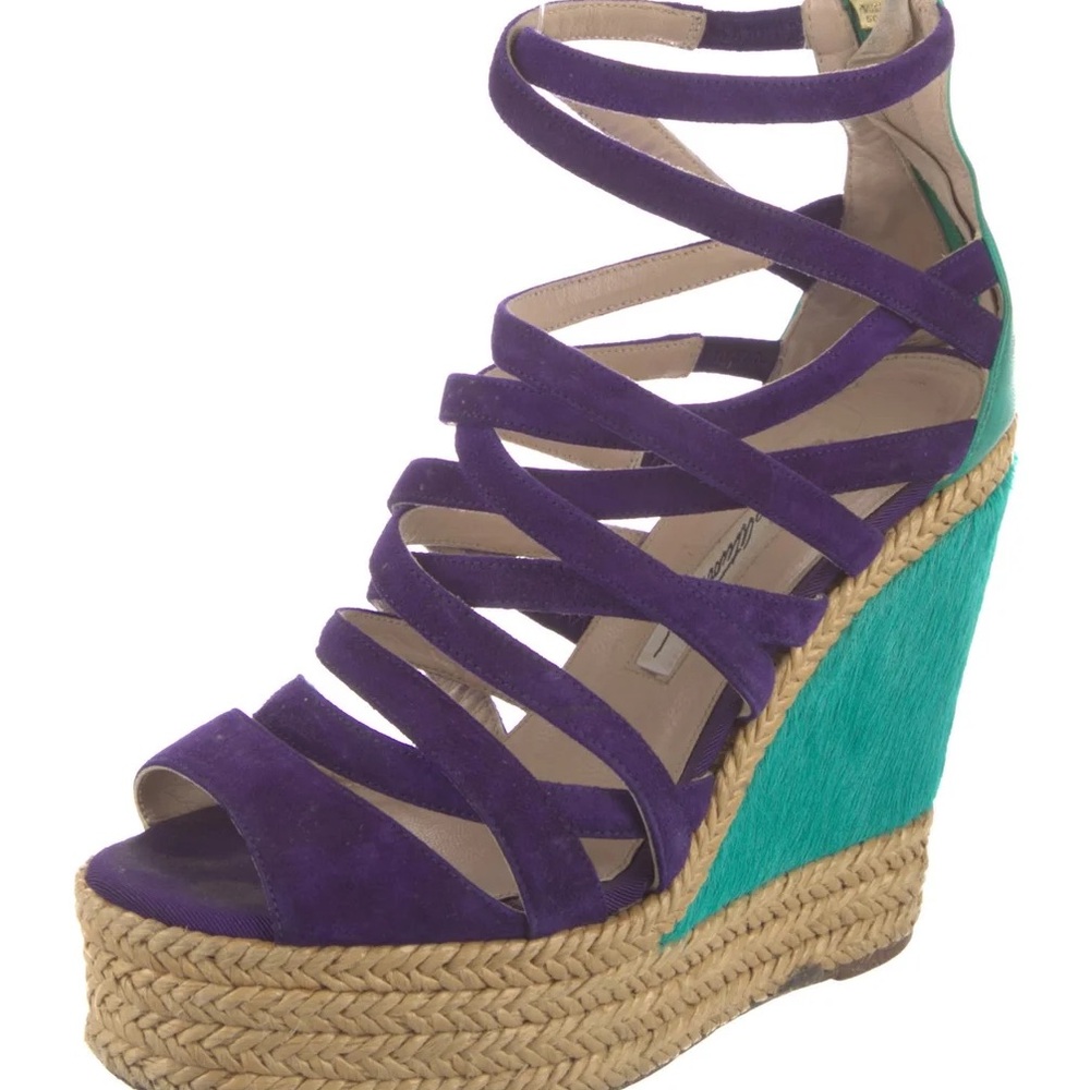 Brian Atwood Suede Espadrille Wedge Sandals